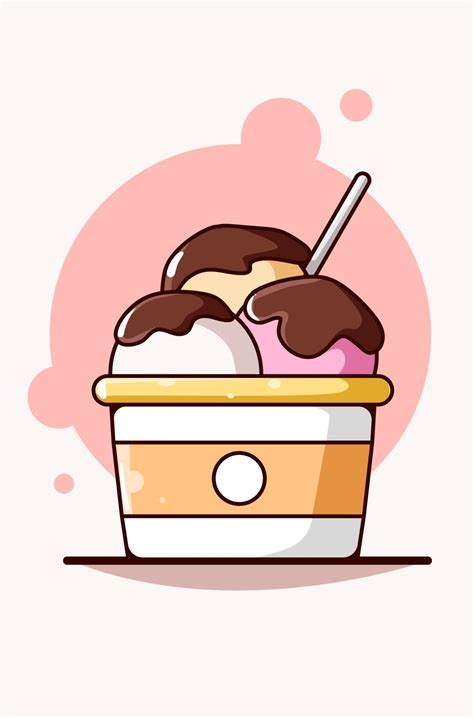 Sweet Ice Cream Cup Cartoon Illustration Vector Art At Vecteezy
