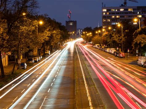 Light Trails On A City Highway Night City Stock Photo Image Of