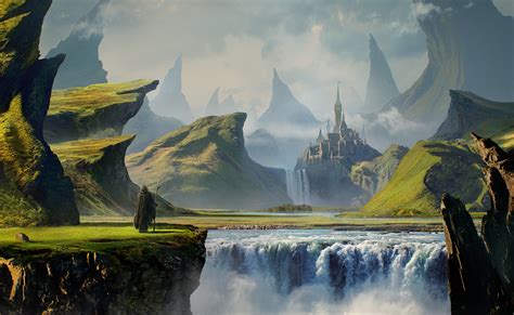 Download Gothic Pilgrim Castle Waterfall Mountain Fantasy Landscape Hd