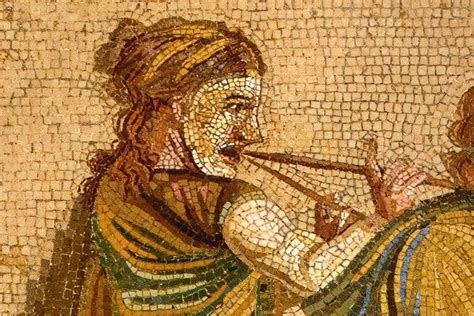 Roman Mosaic Female Musician Playing A Flute Aulos Pompeii Italy