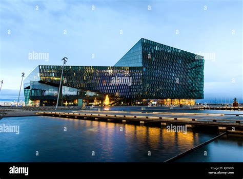 Reykjavik Concert And Conference Center In Iceland At Blue Hour Before