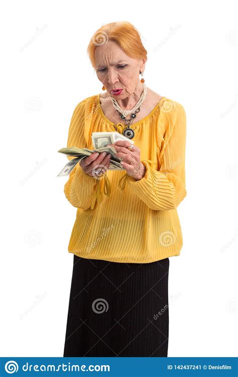 Old Woman Holding Money Isolated Stock Image Image Of American