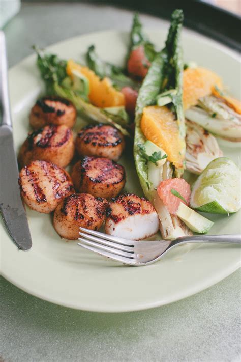 Blackened Scallops With Grilled Romaine Citrus Salad — A Thought For Food