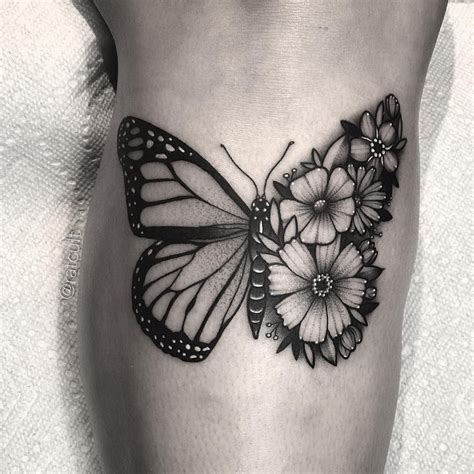 monarch butterflies on flowers tattoo