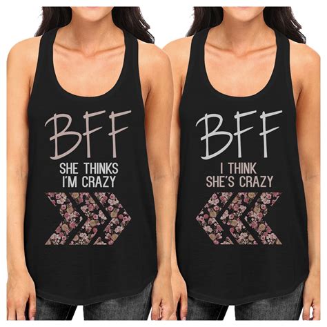 Bff Floral Crazy Best Friend T Shirts Womens Black Tank Tops