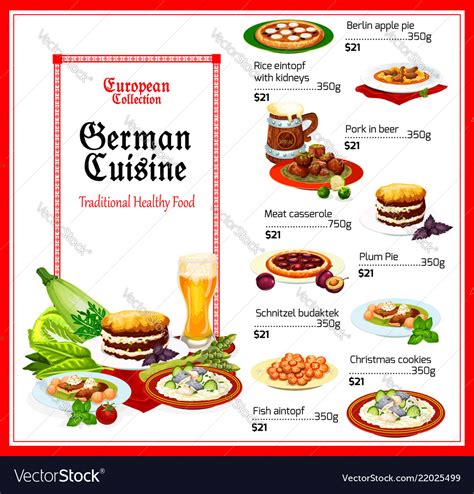 German Cuisine Healthy Food Menu Royalty Free Vector Image