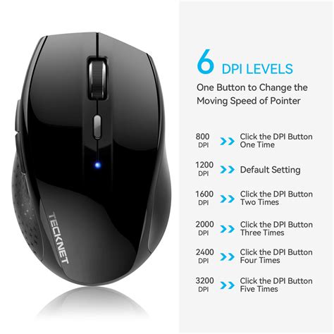 Tecknet 6 Adjustable Dpi Levelsbluetooth Wireless Mouse，24 Month Batt