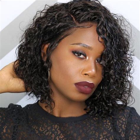 Natural black hair with dh lace hair length: Brazilian Virgin Hair Short Bob Curly Human Hair Lace ...