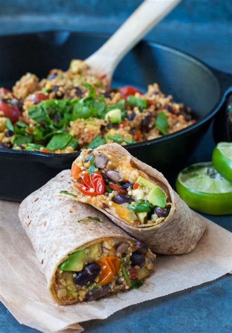 The rolled mexican flour tortillas filled with savory meat, beans, cheese, and sauce are perfect for breakfast, lunch, and dinner. one-pan Mexican quinoa wraps - Marin Mama Cooks