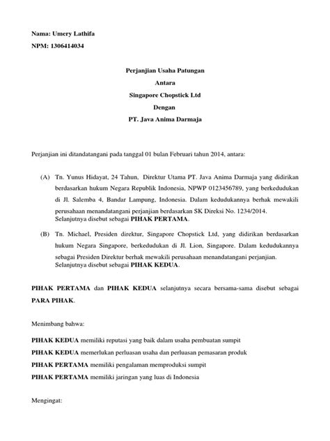 Contoh surat perjanjian kerjasama usaha yang baik harus memenuhi sejumlah syarat tertentu. Contoh Surat Perjanjian Joint Venture Atau Kerjasama Usaha ...