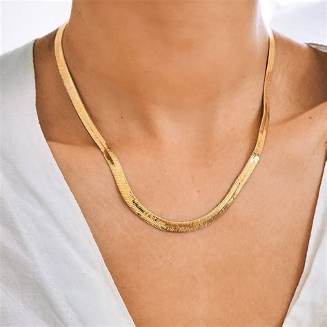 Gold Herringbone Chain Gold Chain Herringbone Necklace Etsy In