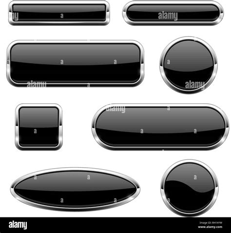 Black Glass 3d Buttons With Chrome Frame Set Of Web Icons Stock