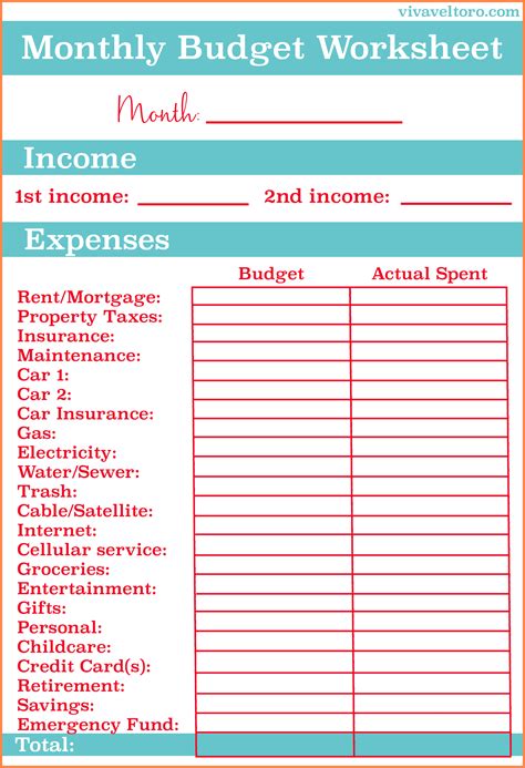 Monthly Budget Worksheet Pdf — Db