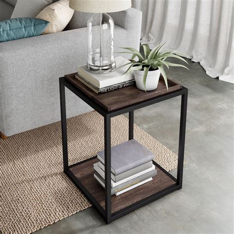 Nathan James Nash Black Accent End Table Or Modern Side Table With Nutmeg Wood Finish Tray Top