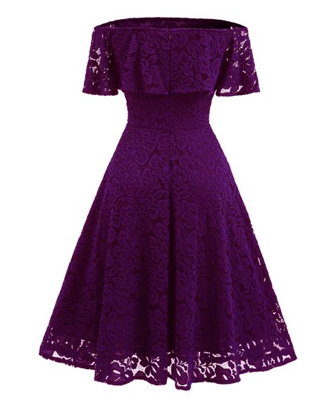 Womens Casual Off Shoulder Lace Swing Dress Purple On Luulla