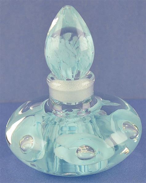 Vintage Aqua Blue Paperweight Style Art Glass Perfume Scent Bottle By
