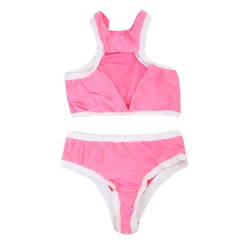 summer sexy womens padded push up bikini set pink cute lovely two pieces high neck swimsuit