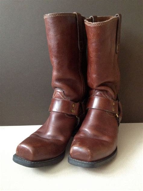 Vtg Brown Leather Biker Harness Boots Size 75 D Etsy Boots