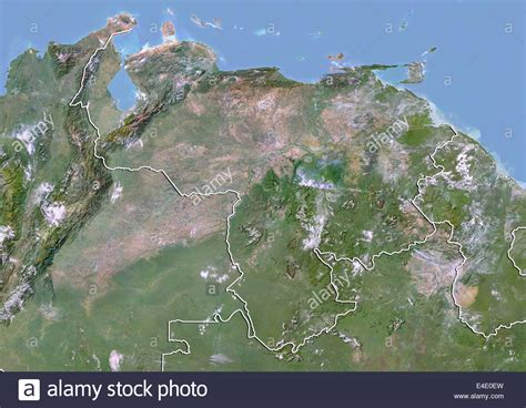Venezuela Satellite Image With Bump Effect With Border Stock Photo
