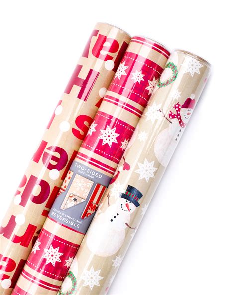 Hallmark Christmas Reversible Wrapping Paper Merry Holiday 3 Pack