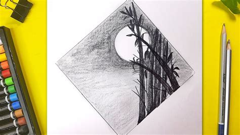 How To Draw Moonlight Scenery Pencil Sketch Pencil Drawing