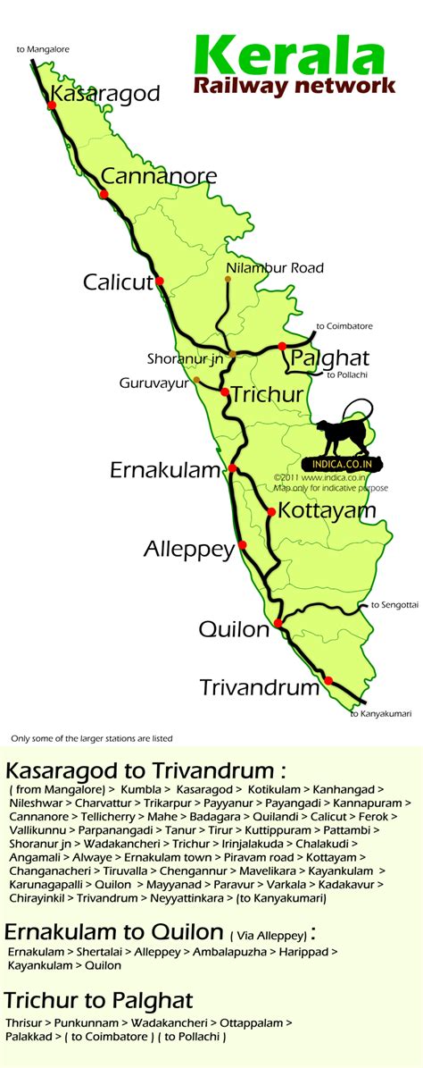 Southern railway's present network extends over a large area of india's southern peninsula, covering the states of tamilnadu, kerala, pondicherry and a small portion of andhra pradesh. Everything about Trains ! Kerala Rail Map