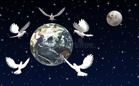 White Doves Of Peace Fly To Earth International Symbol Of Peace Stock