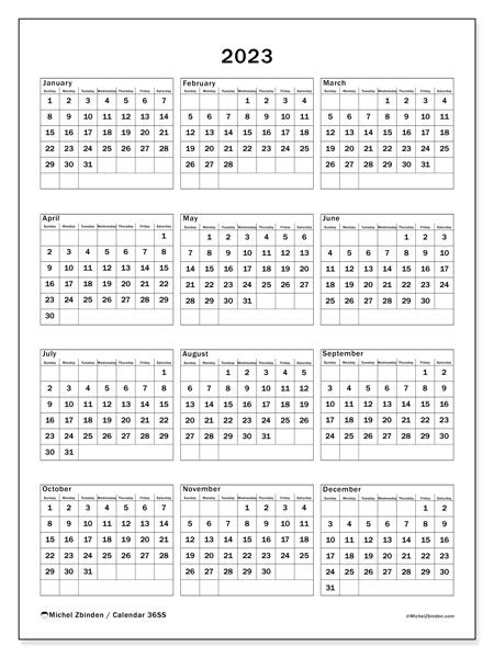 2023 Printable Calendar “36ss” Michel Zbinden Us