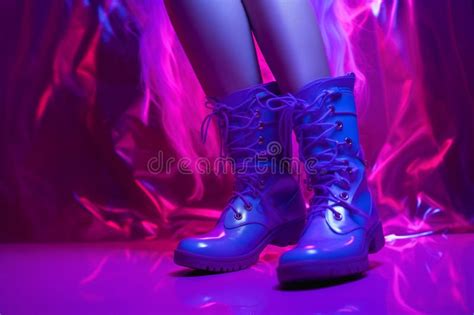 Woman With Sensual Skinny Legs Wearing Shimmering Purple Boots Generative Ai Stock