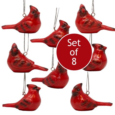 Cardinal Ornaments Set Of 8 Hanging Cardinals 4 Assted Etsy