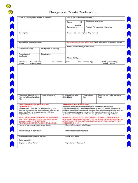Imo Dangerous Goods Declaration Form Excel Fill Online Printable