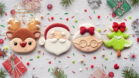 Christmas cookies decorated on wooden background with napkin and red ribbon, german. Decorated Christmas Cookies ~ Santa, Mrs Clause, Rudolph & Christmas Tree - Fish Hunt Buzz