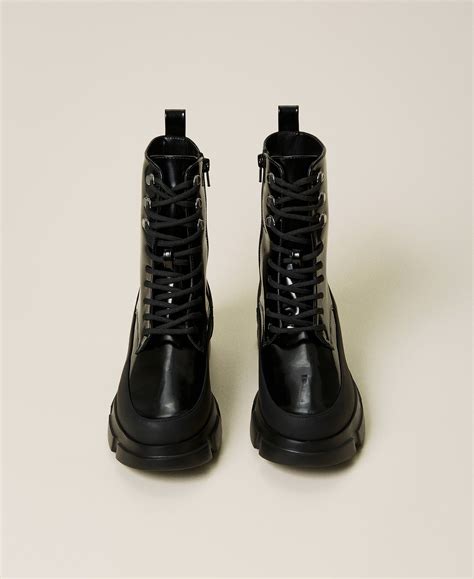 Patent Leather Combat Boots Woman Black Twinset Milano