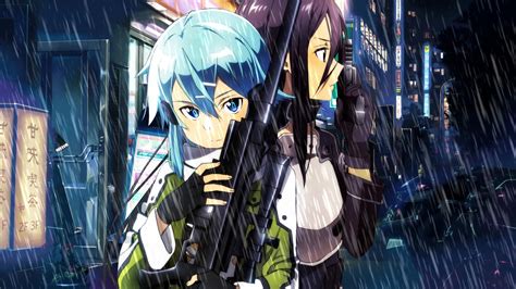 Anime Anime Girls Sword Art Online Asada Shino 1080p Gun Gale
