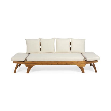 Outdoor Acacia Wood Expandable Daybed With Water Resistant Cushions