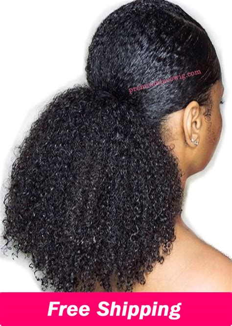 Mogolian Afro Kinky Curly Drawstring Ponytail Human Hair Extensions B C Remy Inch Long