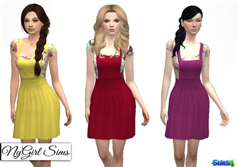 Nygirl Sims 4 Overall Dress With Floral Tee
