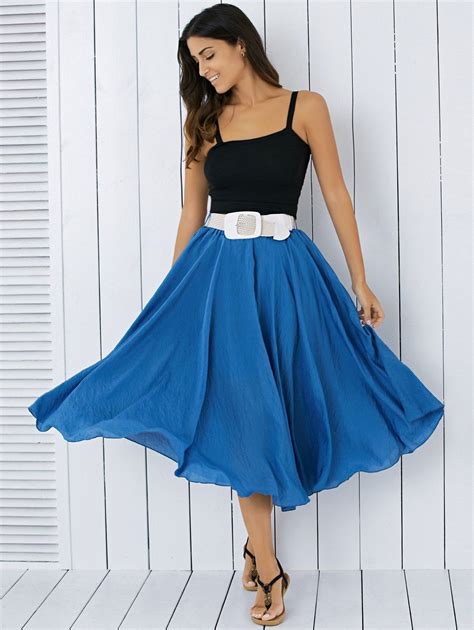 20 Off High Waisted Frilly Chiffon Midi Skirt With Belt Rosegal