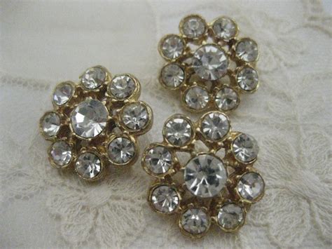 Three Vintage Rhinestone Flower Buttons By Mylittlesomethings