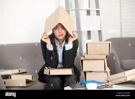 Sad Busy Secretary With Many Folders Of Documents Stressed Overworked