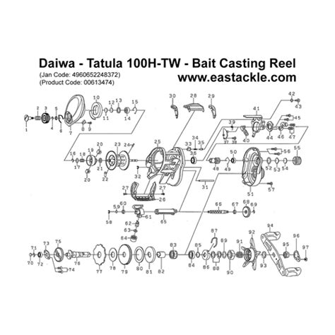 Daiwa Tatula 100 TW Bait Casting Fishing Reels Schematics And