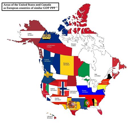 Areas Of Usa And Canada As European Countries Of Similar Gdp Ppp
