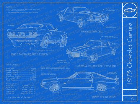 1973 Chevrolet Camaro Blueprint Poster 18x24 Jpeg Etsy