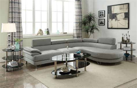 Bobkona Living Room 2pcs Sectional Sofa Light Grey Faux Leather Chaise