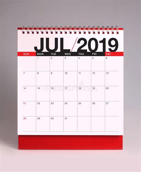 Simple Desk Calendar 2019 July Stock Image Image Of Date Standing