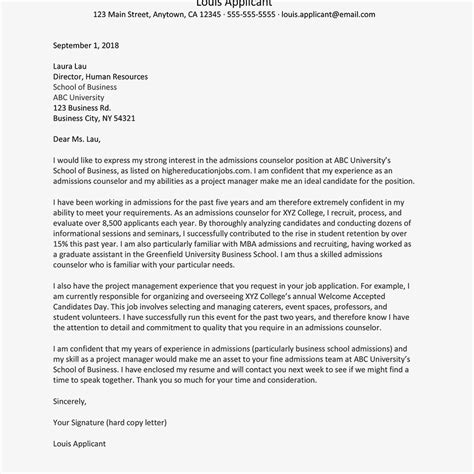 admissions counselor cover letter  resume examples