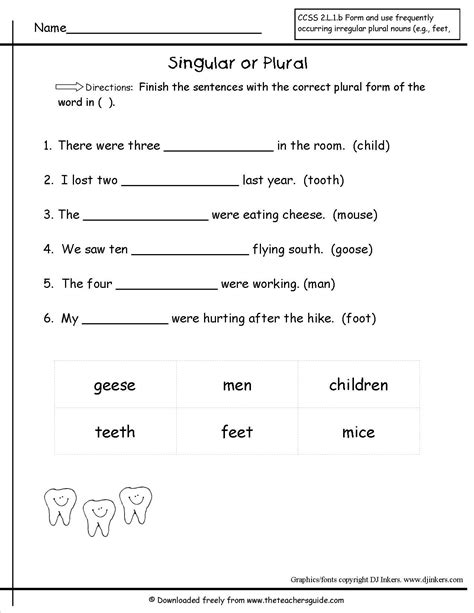Singular And Plural Nouns First Grade Worksheet Worksheet Directory