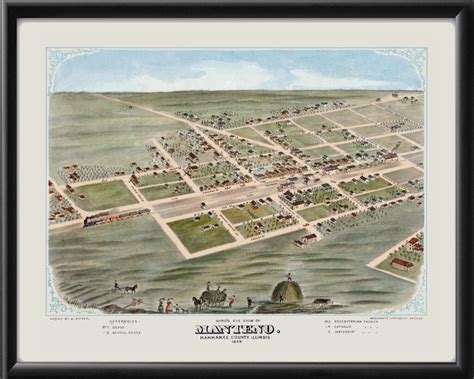 Manteno Il 1869 Color Vintage City Maps Restored Birds Eye Views