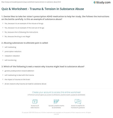 Quiz And Worksheet Trauma And Tension In Substance Abuse
