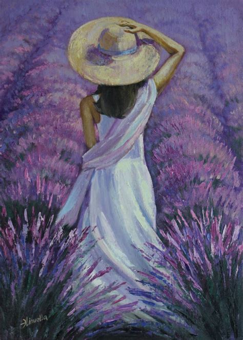 A Girl And Lavender Field Painting By Elina Kondratyuk Saatchi Art